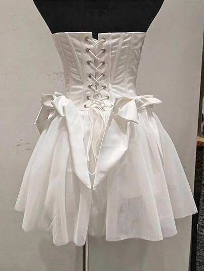Cute Corset Square Neck Sleeveless Bow-Embellished White Mini Prom Dress